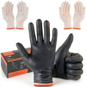 ANBOSON BBQ Gloves 10mil Nitrile with Reusable Cotton Liner XL Black-0